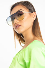 Green Blue Tinted Bar Aviator Sunglasses - Attie