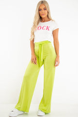 Lime Slinky Tie Detail Wide Leg Trousers - Jenelle