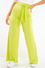 Lime Slinky Tie Detail Wide Leg Trousers - Jenelle