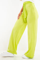 Lime Slinky Tie Detail Wide Leg Trousers - Jenelle