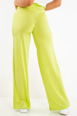Lime Slinky Tie Detail Wide Leg Trousers - Jenelle