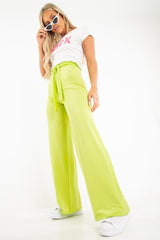 Lime Slinky Tie Detail Wide Leg Trousers - Jenelle