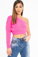 Pink Knitted One Shoulder Jumper - Jayleah