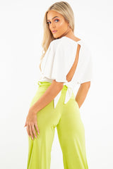 Cream Plunge Tie Back Blouse Crop Top - Bryelle