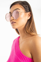 Pink Gold Metal Oversized Circle Sunglasses - Keicy
