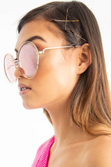 Pink Gold Metal Oversized Circle Sunglasses - Keicy
