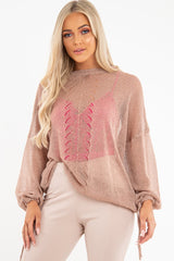 Beige Glitter Net Knit Jumper - Loriann