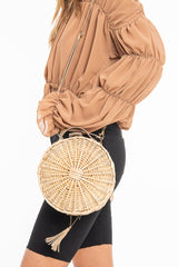 Natural Straw Faux Leather Detail Circle Bag - Ambrey