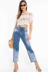 White Round Neck Crochet Crop Top - Lucindy