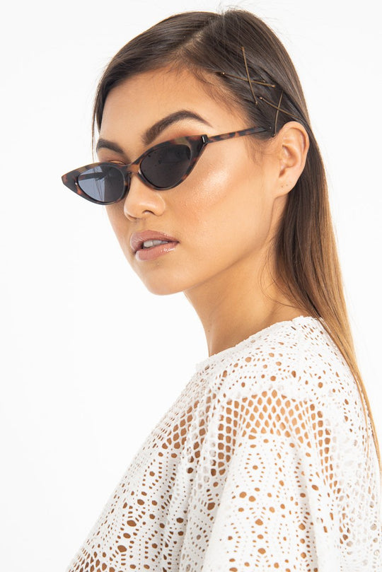 Brown Leopard Tinted Lens Mini Cat Eye Sunglasses - Ezrie