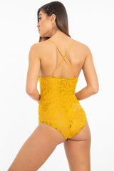 Mustard Lace Cross Back Bodysuit - Brogan