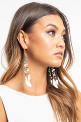 Blue Iridescent Shell Tier Drop Earrings - Aliaa