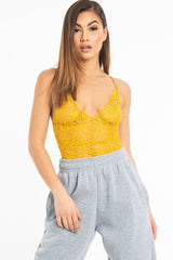 Mustard Lace Cross Back Bodysuit - Brogan
