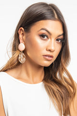 Peach Round Metal Drop Down Earrings - Jacobi