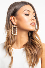 Gold Diamante Square Drop Earrings - Alita