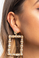 Gold Diamante Square Drop Earrings - Alita