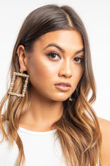 Gold Diamante Square Drop Earrings - Alita