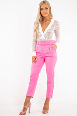 White Sheer Lace Plunge Long Sleeve Bodysuit - Janica