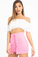 Pink Faux Suede Lace Up Mini Skirt - Evelise