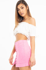 White Ruched Bardot Gypsy Crop Top - Janette