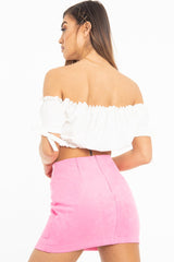 White Ruched Bardot Gypsy Crop Top - Janette