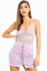 Lilac Lace Cross Back Bodysuit - Brogan