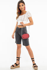 White Floral Broderie Lace Button Front Crop Top - Lydia