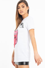 White Eyes Lips Print T-Shirt - Ayva