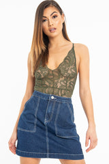 Khaki Lace Cross Back Bodysuit - Brogan