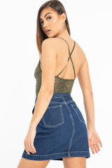 Khaki Lace Cross Back Bodysuit - Brogan