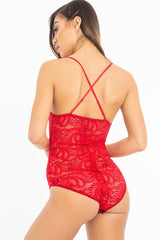 Red Lace Cross Back Bodysuit - Brogan