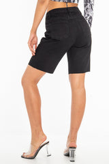 Black Raw Hem Longline Denim Shorts - Melissa