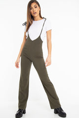 Khaki White T-Shirt Underlay Scoop Jumpsuit - Fern