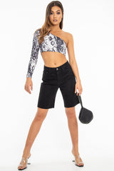 Black Raw Hem Longline Denim Shorts - Melissa