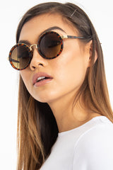 Brown Leopard Gold Detail Round Frame Sunglasses - Ryen