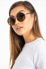Brown Leopard Gold Detail Round Frame Sunglasses - Ryen