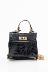 Black Faux Croc Mini Handbag - Ramie