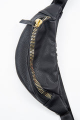 Black Faux Leather Gold Zip Detail Bum Bag - Linsy
