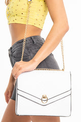 White Faux Croc Gold Chain Handbag - Ocean