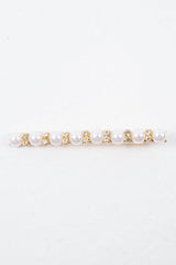 Gold Pearl Diamante Detail Crocodile Barrette - Torri