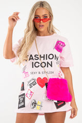 Pink Fashion Icon Slogan Print T-Shirt - Raeonna