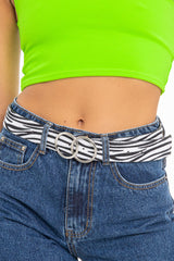 Zebra Print Faux Pony Hair Double Circle Buckle Belt - Tansy