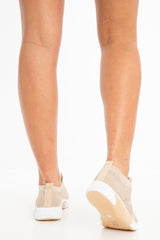 Beige Sock Fit Slip On Lace Trainers - Aleya