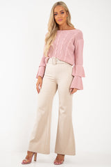 Dusty Pink Chunky Knit Sleeve Detail Jumper - Lillienne