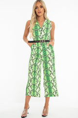 Neon Green Snake Wide Leg Belted Jumpsuit - Sonny