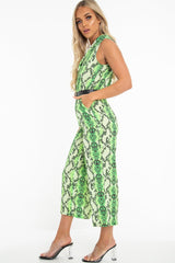 Neon Green Snake Wide Leg Belted Jumpsuit - Sonny
