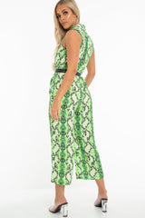 Neon Green Snake Wide Leg Belted Jumpsuit - Sonny