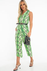 Neon Green Snake Wide Leg Belted Jumpsuit - Sonny