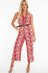 Neon Pink Snake Wide Leg Belted Jumpsuit - Sonny