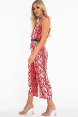 Neon Pink Snake Wide Leg Belted Jumpsuit - Sonny